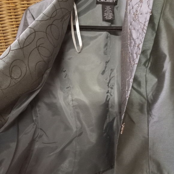 Cachet 2pc Lg Formal Dress Crop Jacket Sage Green Embroider Rhinestones Sz 8/36 - Picture 10 of 16